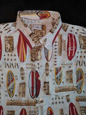 Boys Surfboard Tiki Hawaiian Print Button-Up Shirt Old Navy Size 8